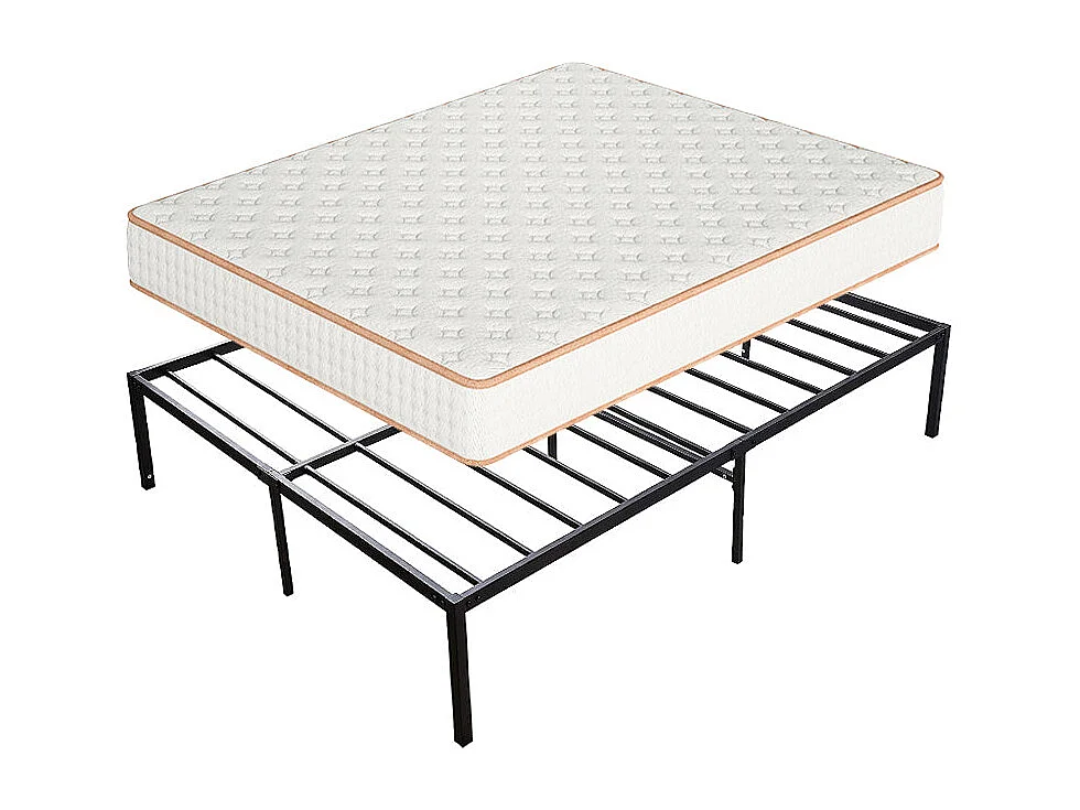 Ensemble Matelas en Mousse+ Cadre de lit en métal 160x200cm, Epaisseur du Matelas 18cm