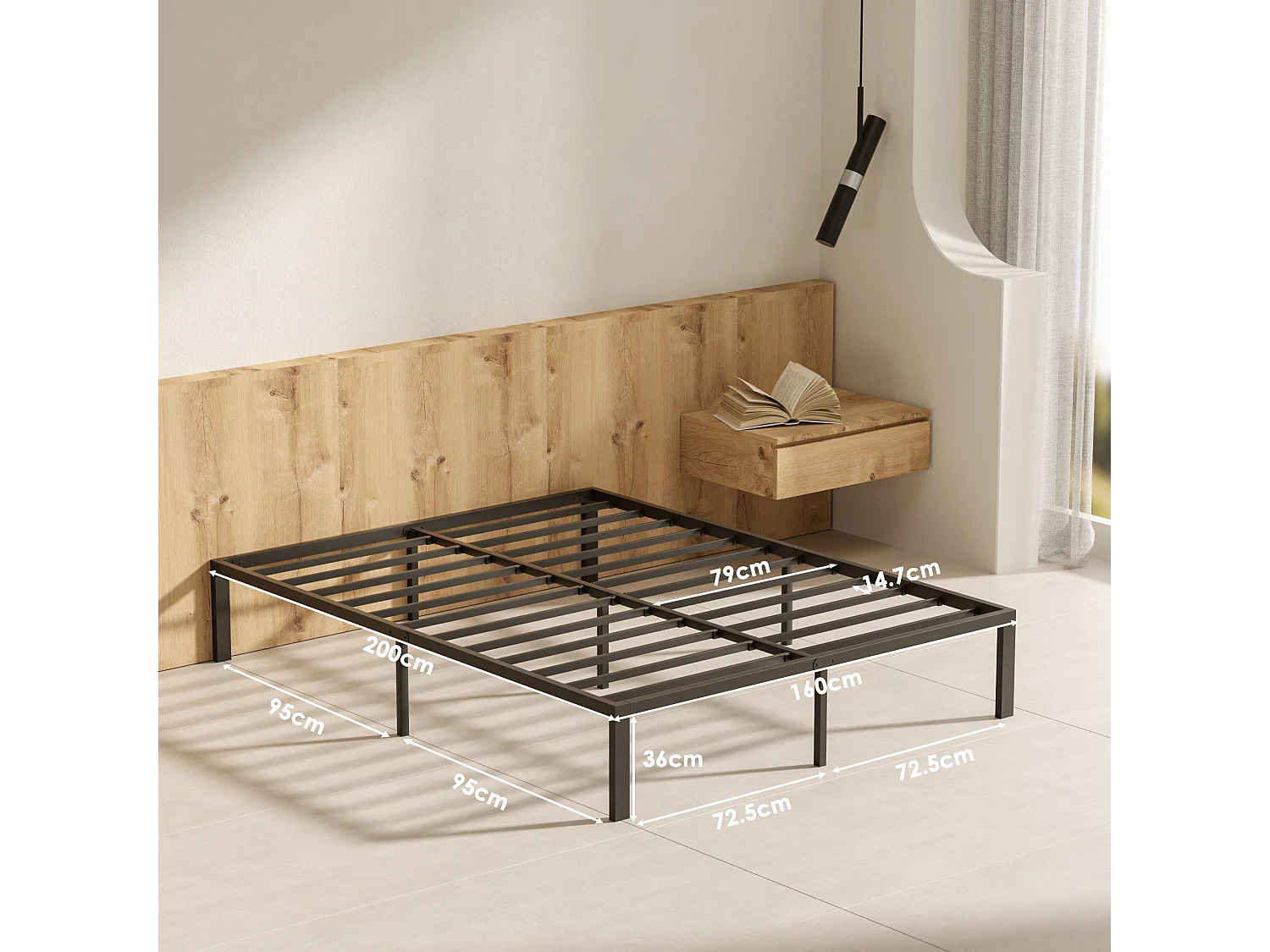Ensemble Matelas en Mousse+ Cadre de lit en métal 160x200cm, Epaisseur du Matelas 18cm