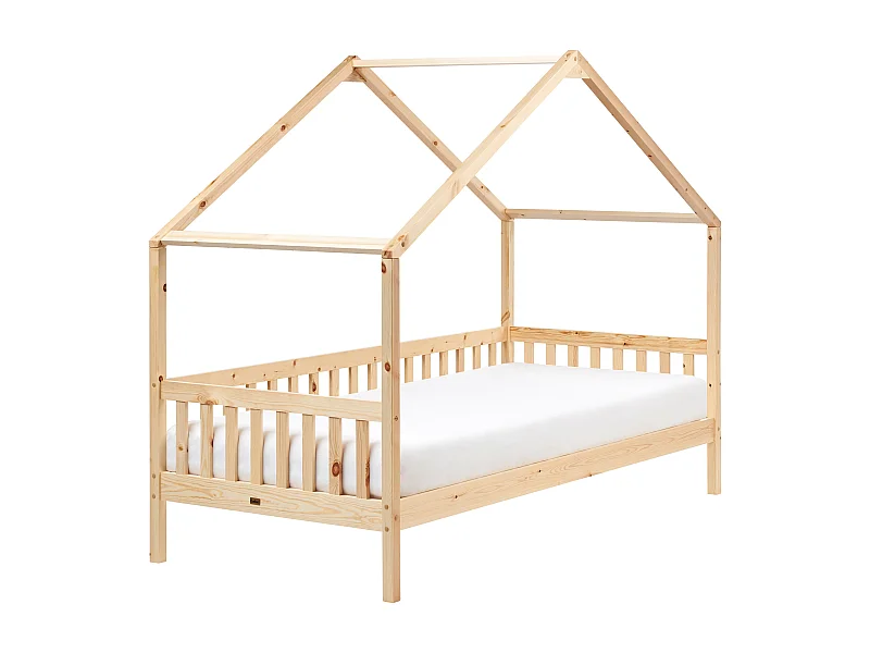 Lit en forme de maison pour enfant 90 x 200 cm en bois clair CHARRIN