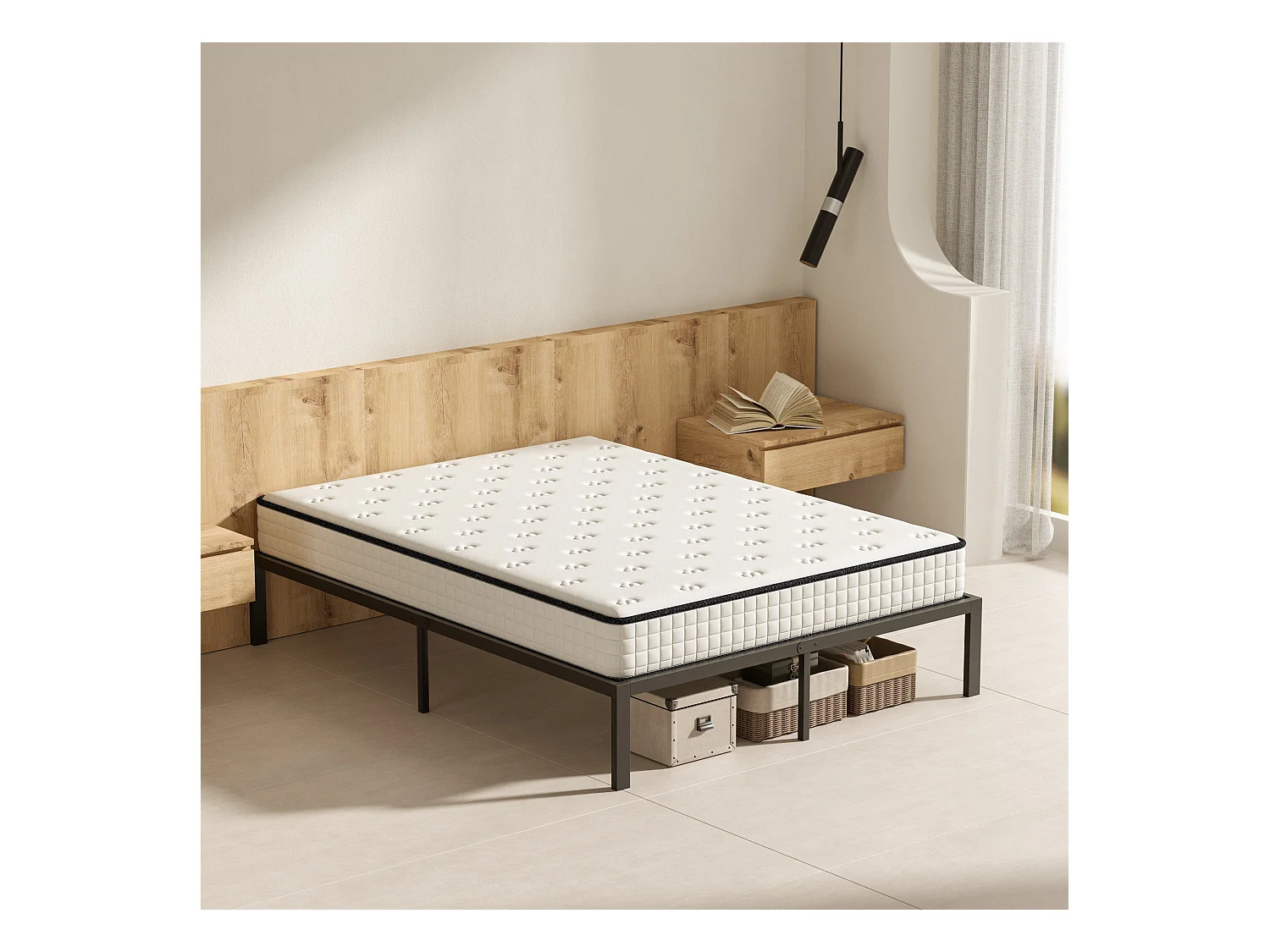 Ensemble Matelas en Mousse+ Cadre de lit en métal 160x200cm, Epaisseur du Matelas 22cm