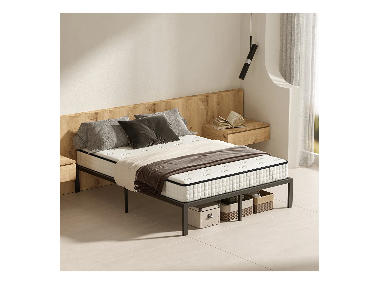 Ensemble Matelas en Mousse+ Cadre de lit en métal 160x200cm, Epaisseur du Matelas 22cm