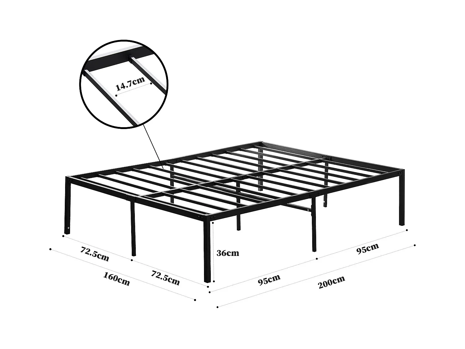 Ensemble Matelas en Mousse+ Cadre de lit en métal 160x200cm, Epaisseur du Matelas 22cm