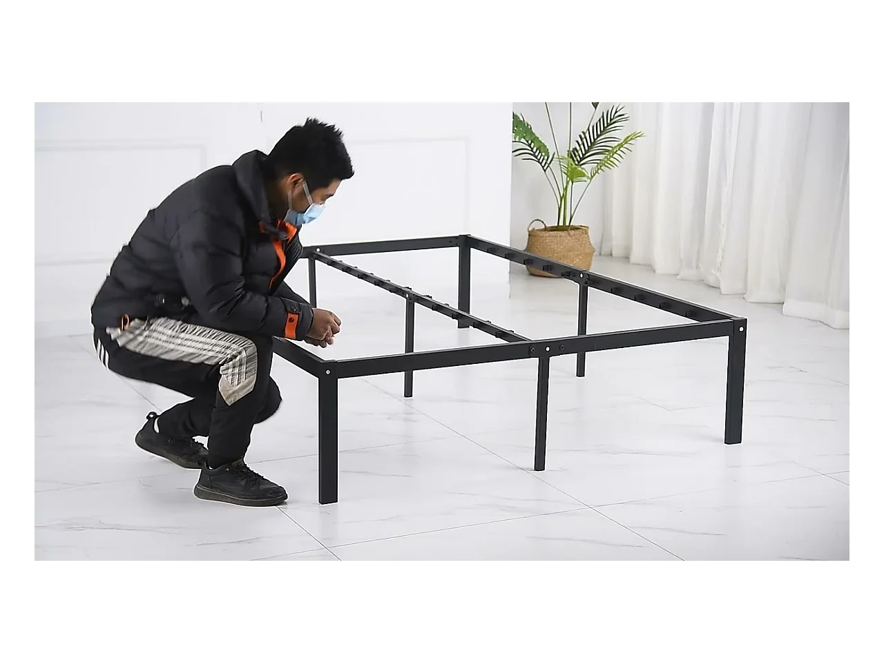 Ensemble Matelas en Mousse+ Cadre de lit en métal 160x200cm, Epaisseur du Matelas 22cm