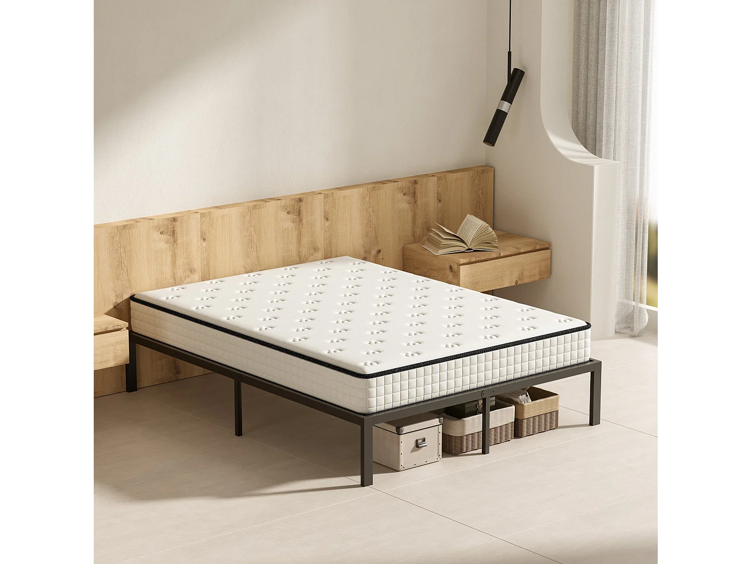 Ensemble Matelas en Mousse+ Cadre de lit en métal 160x200cm, Epaisseur du Matelas 22cm