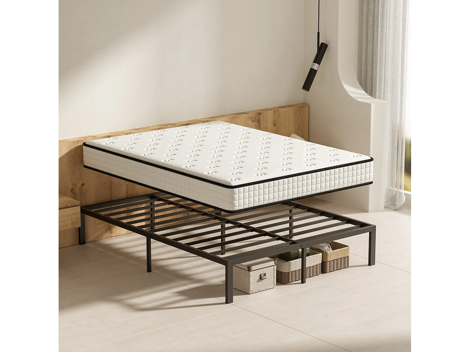 Ensemble Matelas en Mousse+ Cadre de lit en métal 160x200cm, Epaisseur du Matelas 22cm