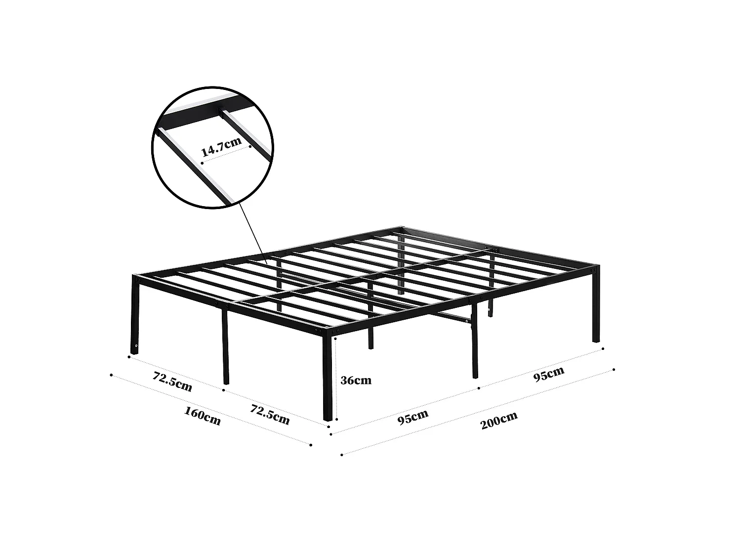 Set schuimmatras + metalen bedframe 160 x 200 cm, dikte matras 22 cm