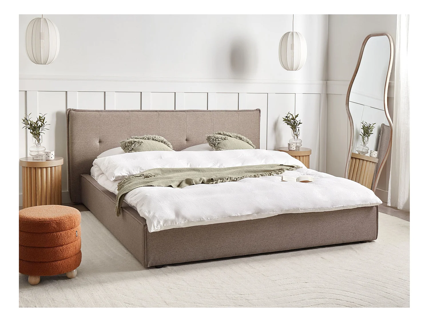 Lit avec sommier Lin synthétique LESTRE 180 x 200 cm Taupe