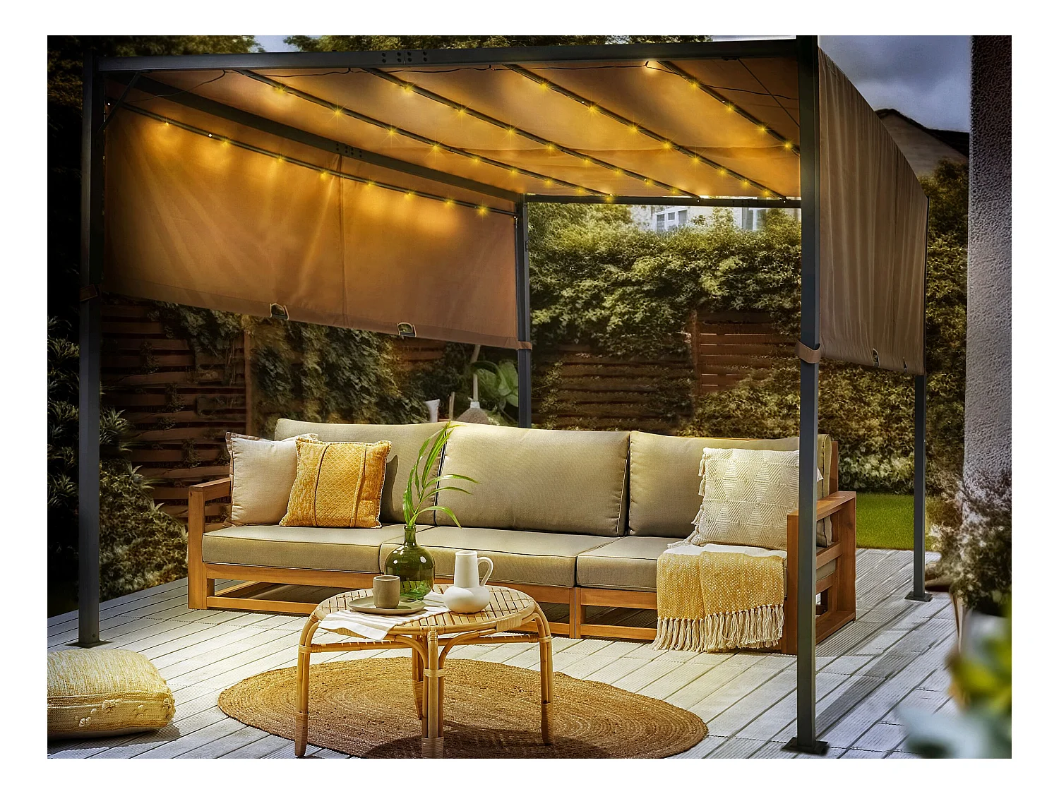 Tonnelle de jardin LED PARGA Métal 310 cm 310 cm Marron