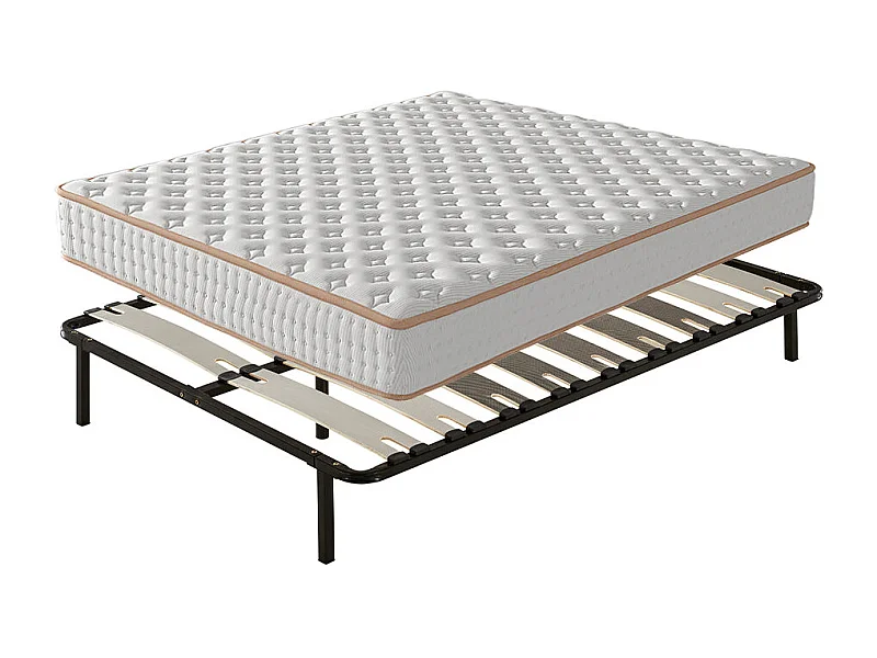 Ensemble Matelas en mousse + Sommier avec lattes larges 140x190cm, Epaisseur du Matelas 18 cm