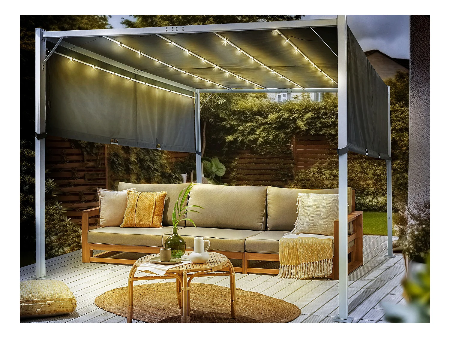 Pergola grigio con luci LED 310 x 310 cm PARGA