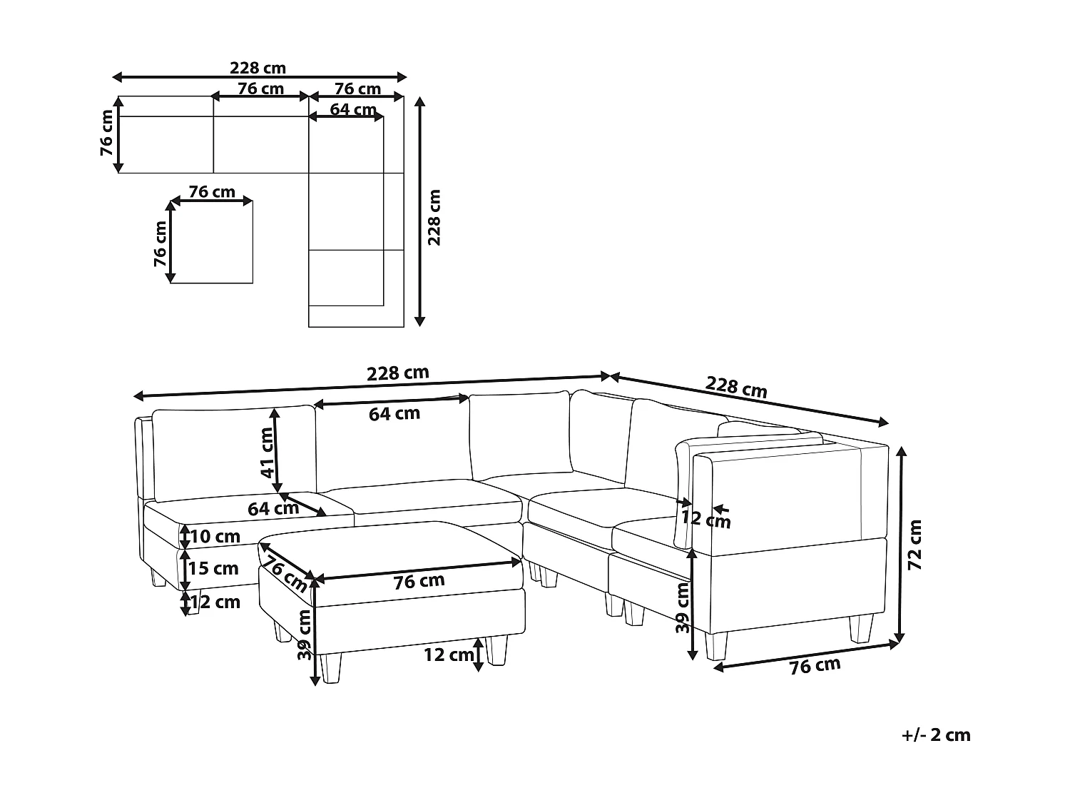 Canapé d'angle modulable 5 places UNSTAD Tissu Vert foncé avec ottoman Côté droite