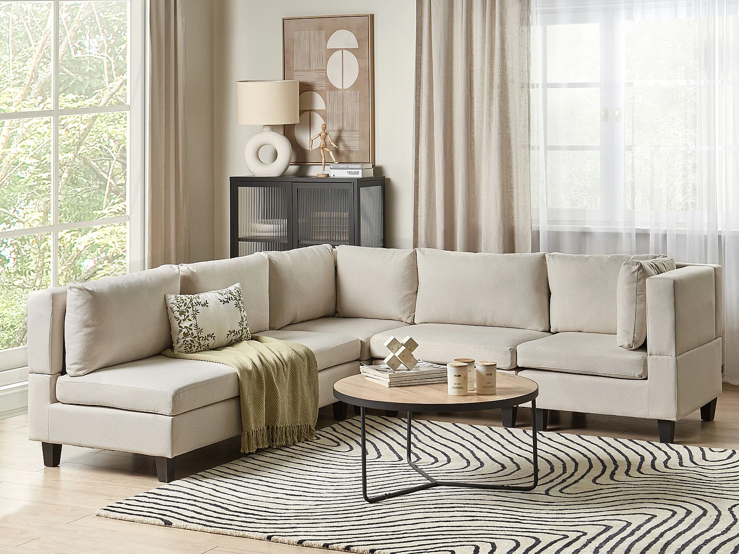 Canapé d'angle modulable UNSTAD Tissu Beige clair 5 places Côté gauche