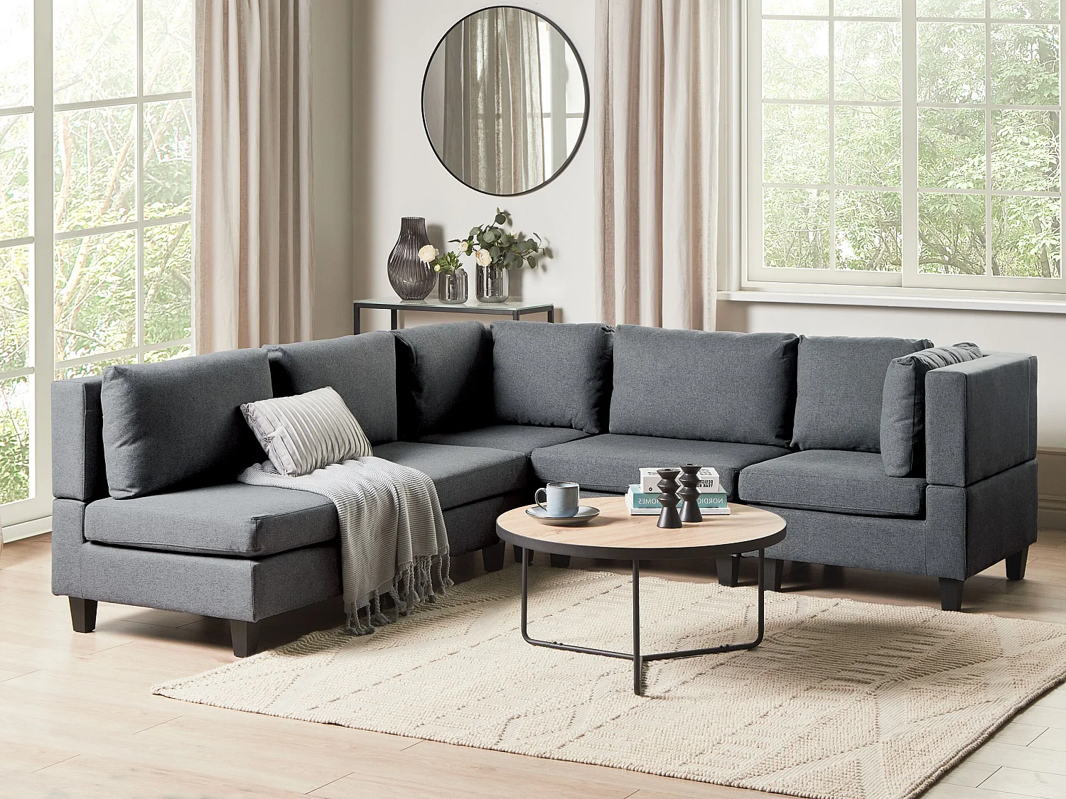 Canapé d'angle modulable UNSTAD Tissu Gris foncé 5 places Côté gauche