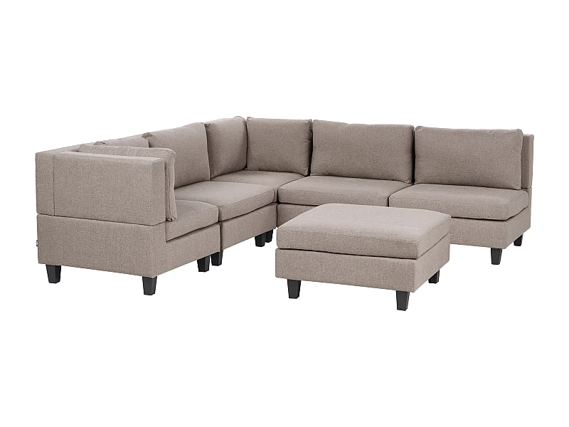 Canapé d'angle modulable 5 places UNSTAD Tissu Marron avec ottoman Côté droit