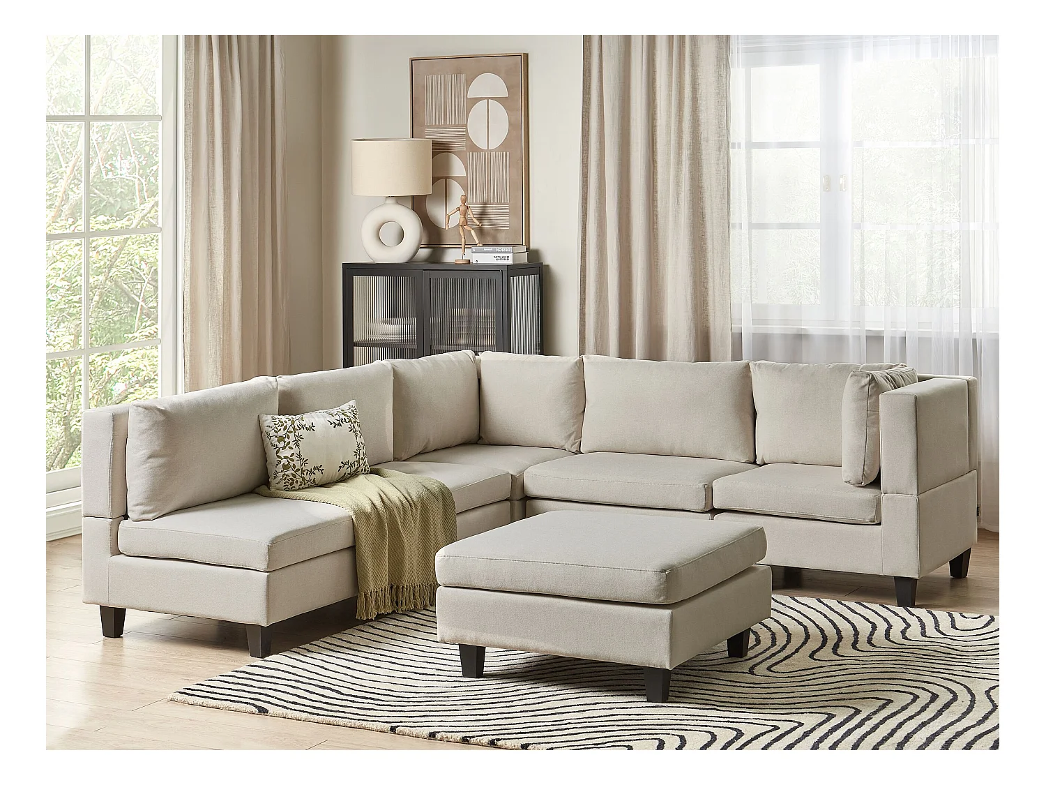 Narożnik modułowy UNSTAD Jasnobeżowy z otomaną dla 5 osób Lewostronny