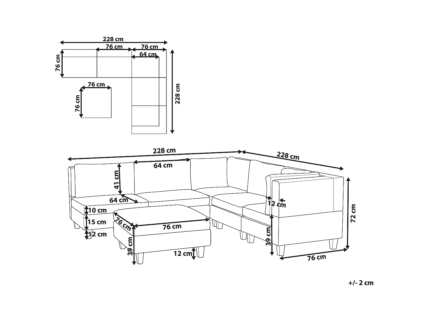 Narożnik modułowy UNSTAD Jasnobeżowy z otomaną dla 5 osób Lewostronny
