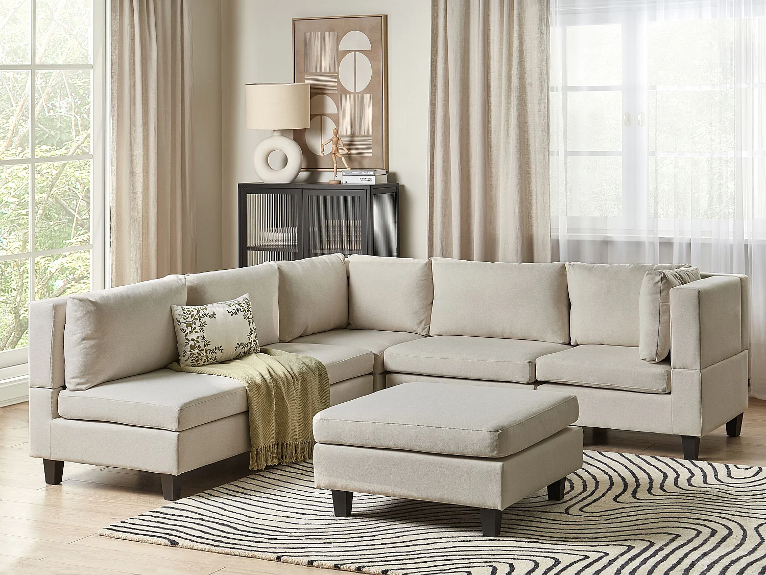 Modulaire hoekbank UNSTAD Stof Lichtbeige Met ottomaan 5-zitter Linkerzijde