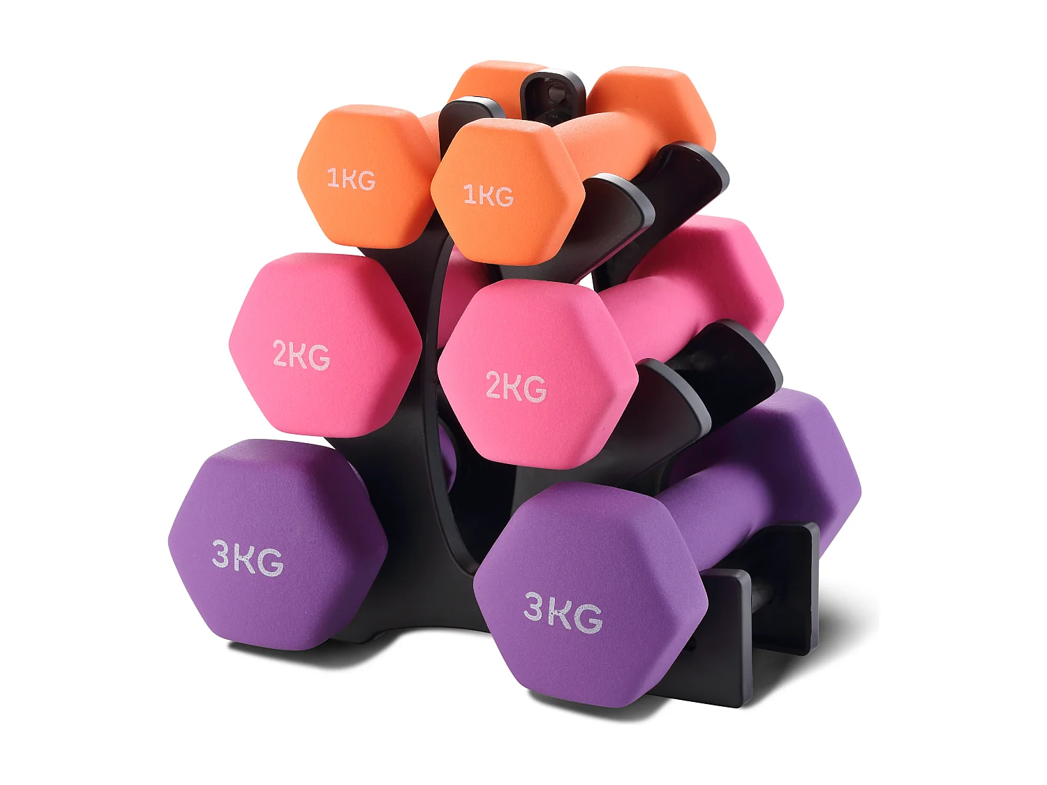 Haltères Néoprène 1kg 2kg 3kg avec Support – Set de 6 Haltères Musculation