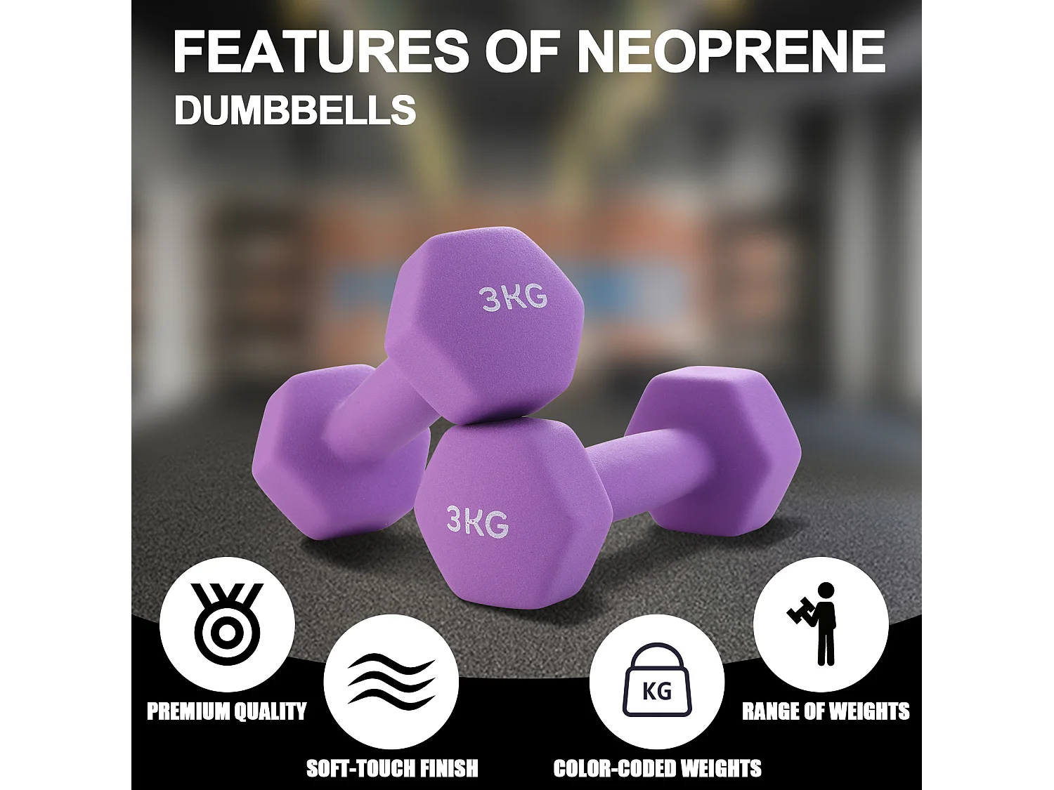 Haltères Néoprène 1kg 2kg 3kg avec Support – Set de 6 Haltères Musculation