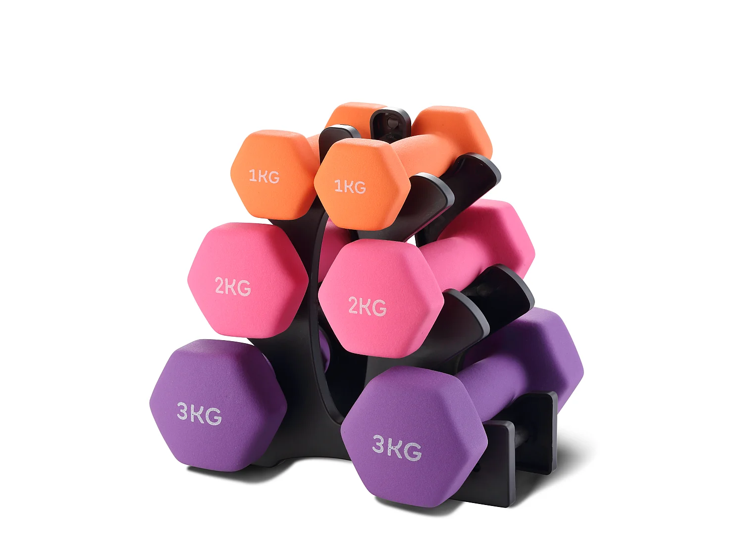 Haltères Néoprène 1kg 2kg 3kg avec Support – Set de 6 Haltères Musculation