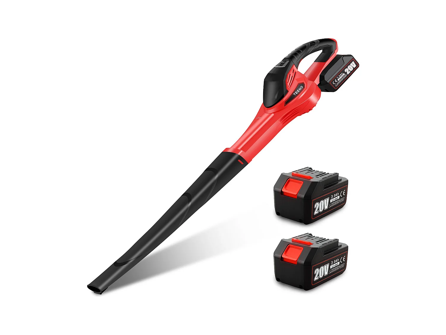 Souffleur de Feuilles sans Fil 20V 3.0Ah 1x Batterie，1xChargeur, Rouge,Compatible avec les batteries Makita