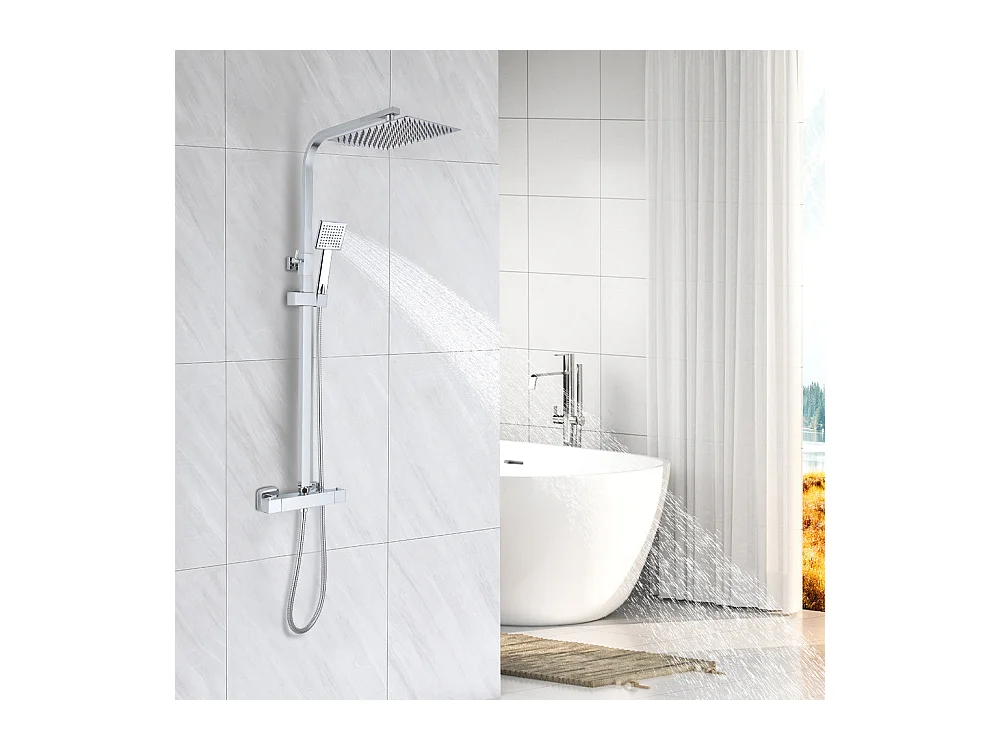 Colonne de Douche Thermostatique, avec Mitigeur Réglable Hauteur, Argentée