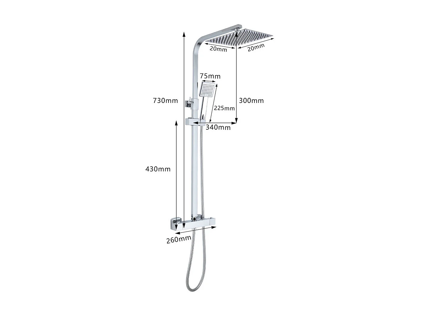 Colonne de Douche Thermostatique, avec Mitigeur Réglable Hauteur, Argentée