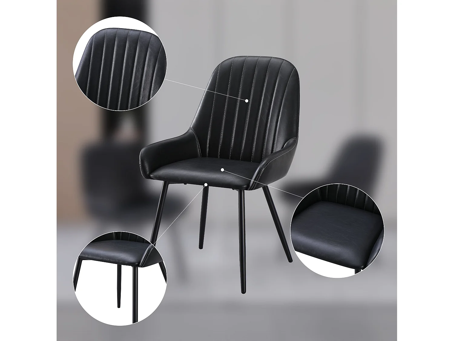 Set van 2 eetkamerstoelen, gestoffeerd, op metalen poten