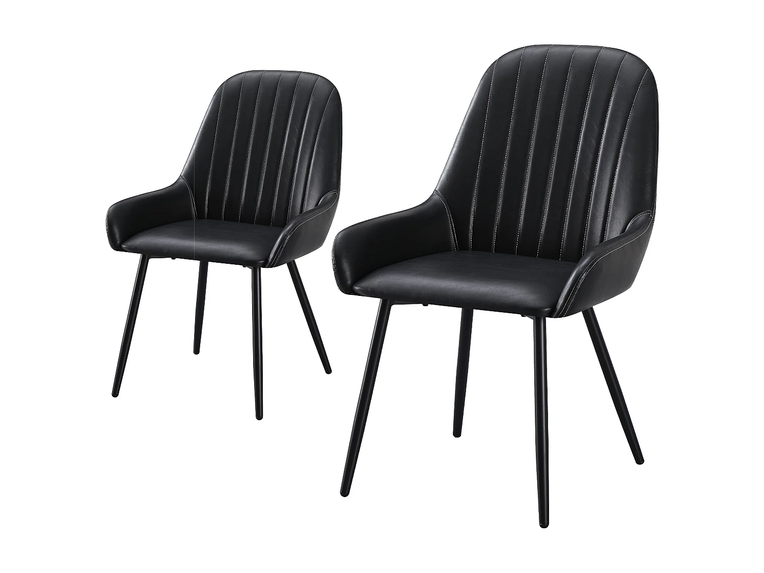 Lot de 2 chaises de salle à manger, tapissées, sur pieds en métal