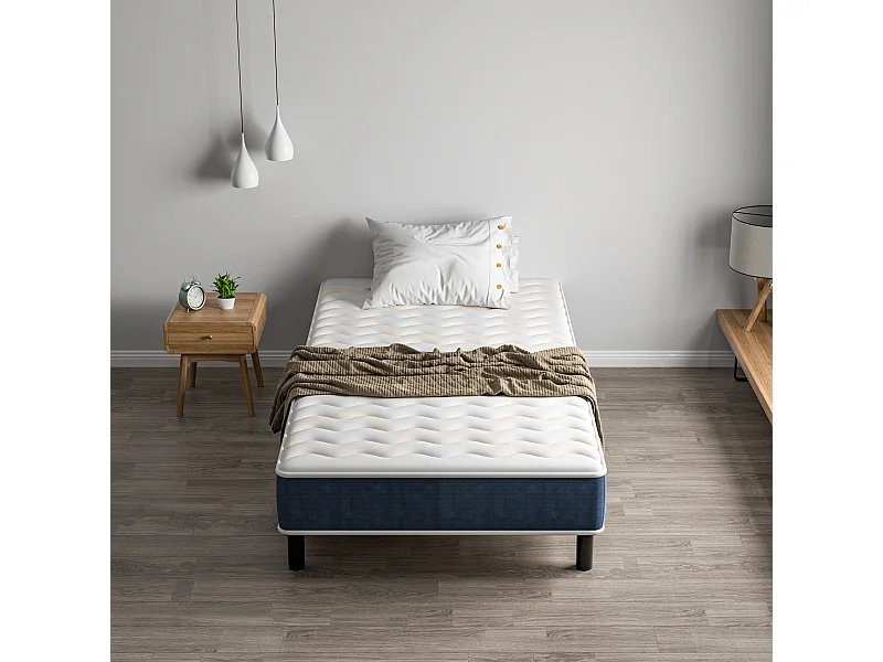 Combinaison lit matelas 90x190 cm, Matelas à Mémoire de Forme + Cadre de Lit en Fer, Comprenant 6 pieds, Epaisseur du matelas 15 cm