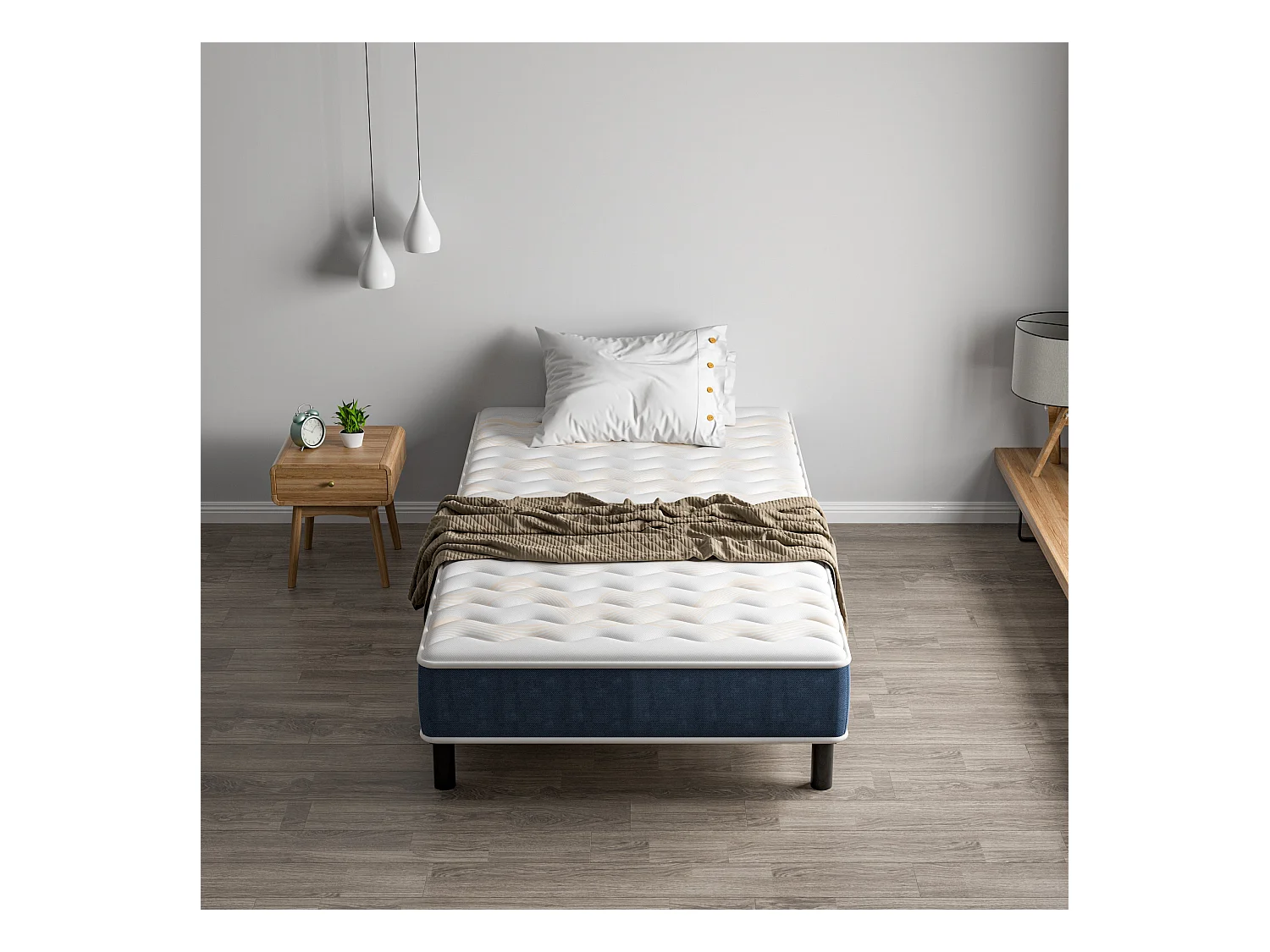 Combinaison lit matelas 90x190 cm, Matelas à Mémoire de Forme + Cadre de Lit en Fer, Comprenant 6 pieds, Epaisseur du matelas 15 cm