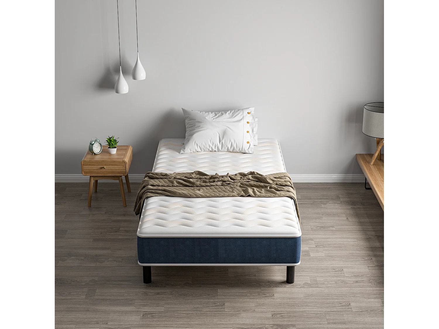 Combinaison lit matelas 90x190 cm, Matelas à Mémoire de Forme + Cadre de Lit en Fer, Comprenant 6 pieds, Epaisseur du matelas 15 cm