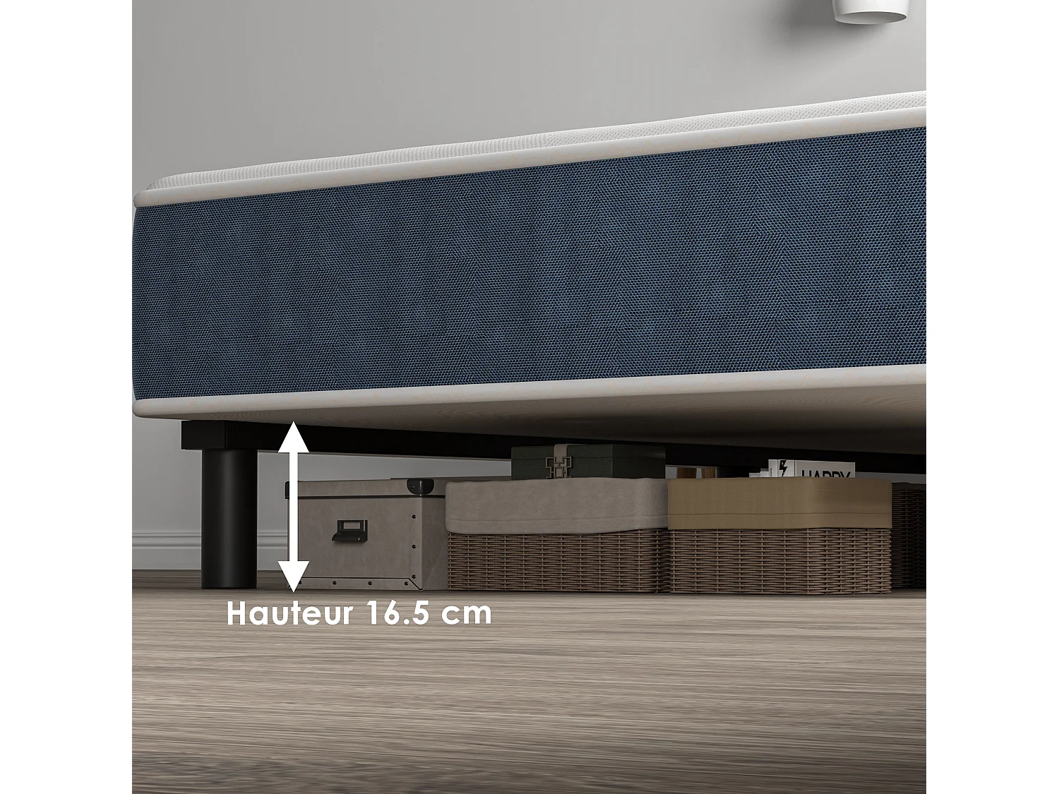 Combinaison lit matelas 90x190 cm, Matelas à Mémoire de Forme + Cadre de Lit en Fer, Comprenant 6