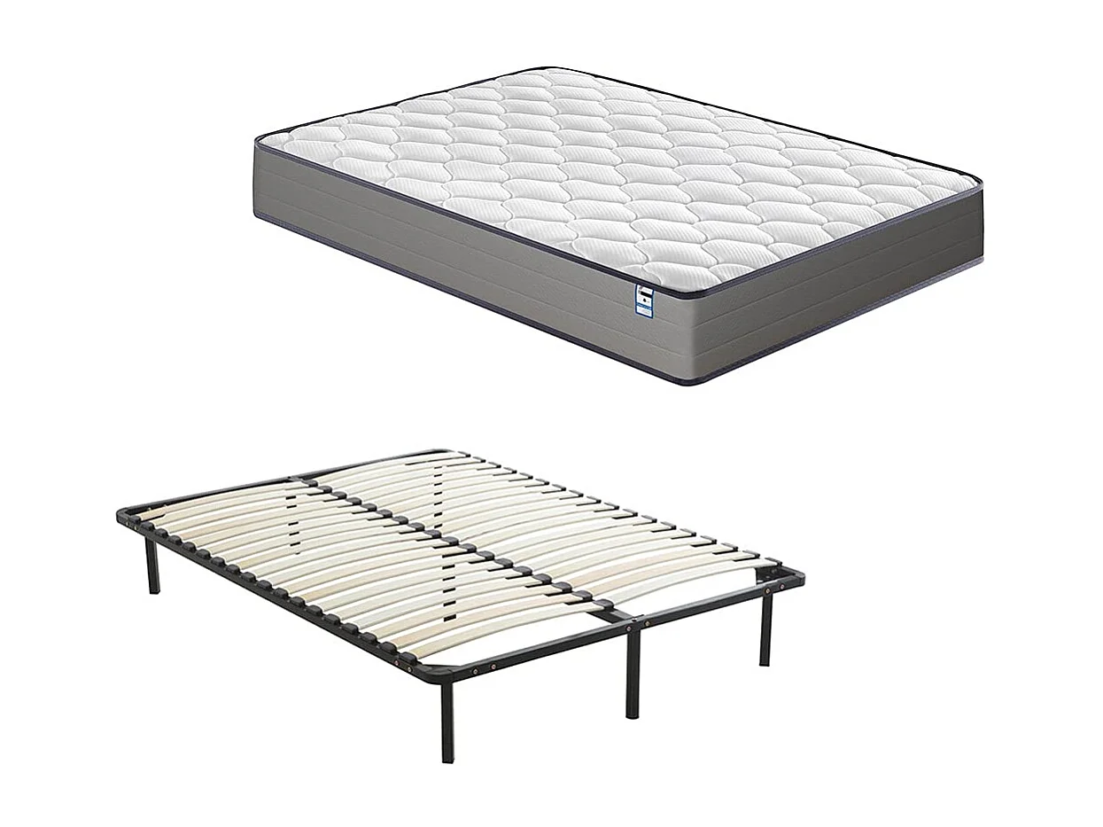 Ensemble Matelas à ressorts +Sommier à Lattes sur Pieds, 160x200cm, Epaisseur du Matelas 20cm