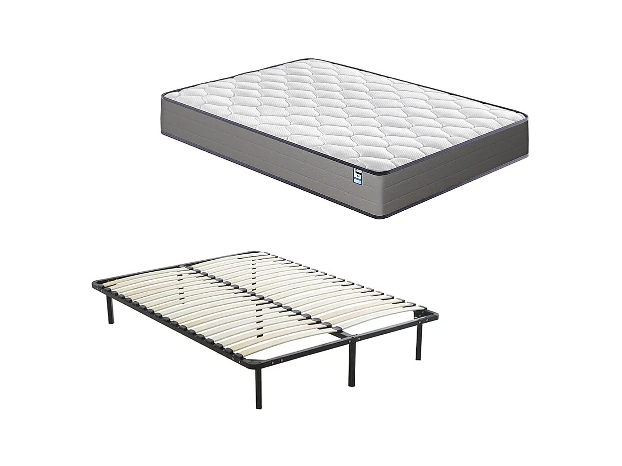 Ensemble Matelas à ressorts +Sommier à Lattes sur Pieds, 160x200cm, Epaisseur du Matelas 20cm