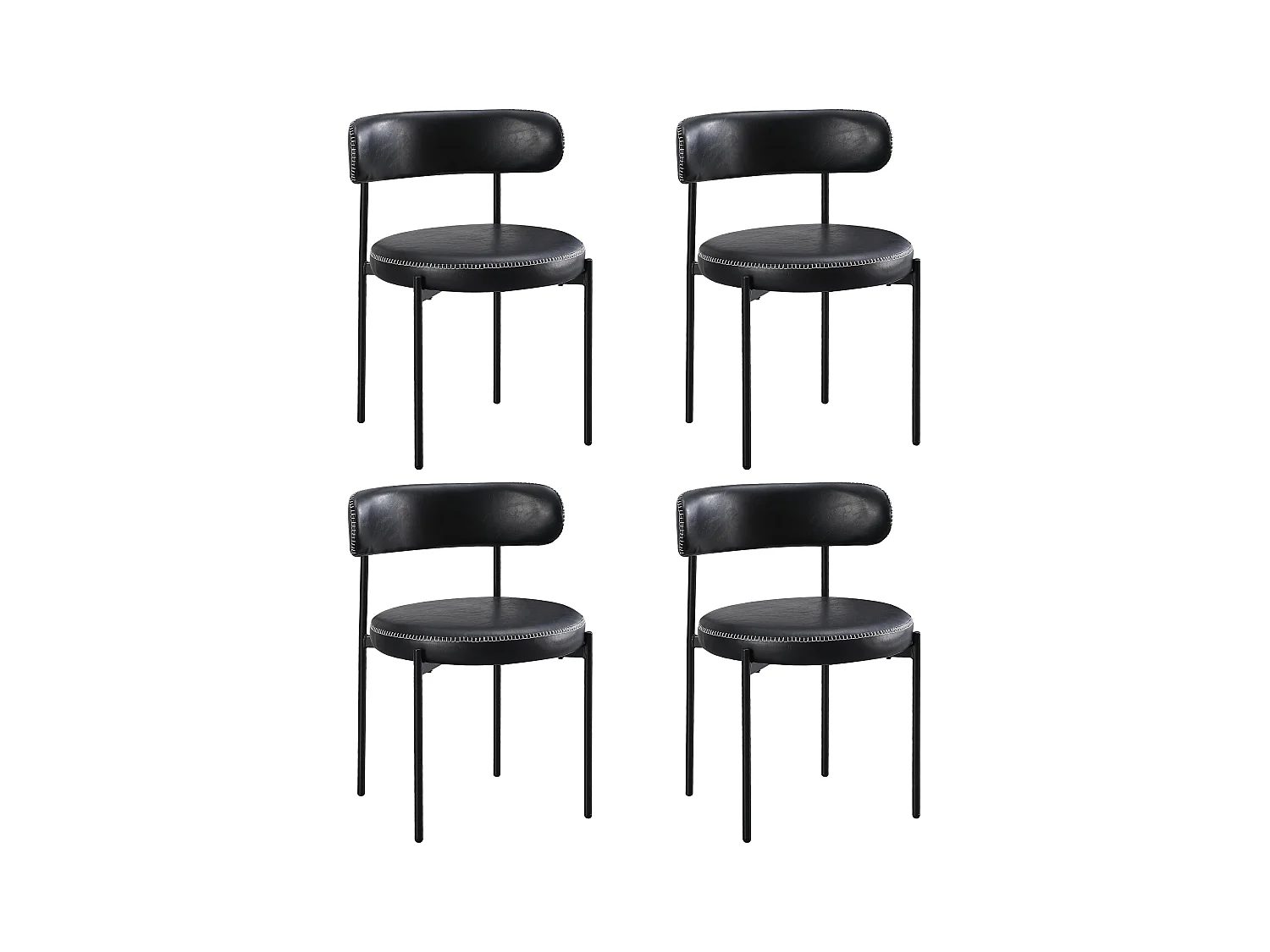 Set van 4 ronde, gestoffeerde eetkamerstoelen, zwart, metalen poten