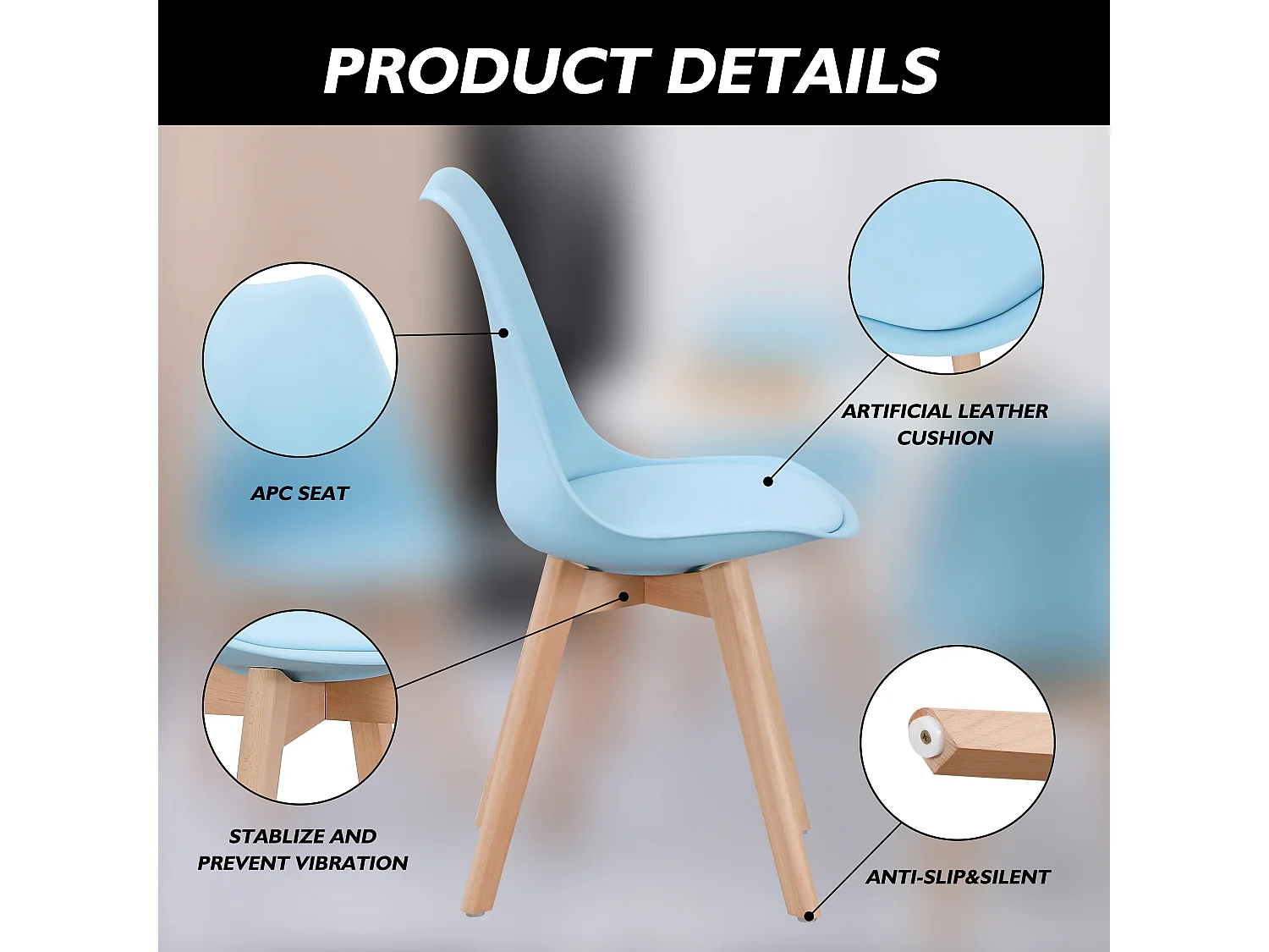 Chaises de Salle à Manger scandinave, Chaise de Bureau rétro, Bleu Clair, Lot de 4