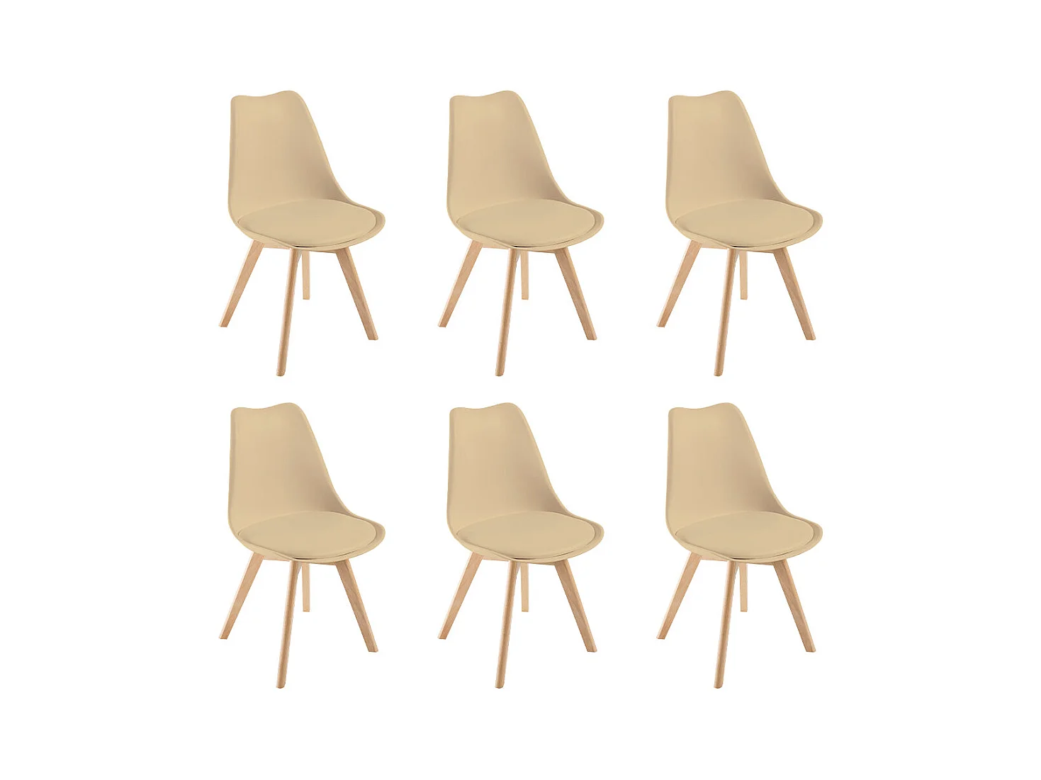 Lot de 6 chaises de salle à manger avec pieds en bois - simili cuir - Beige