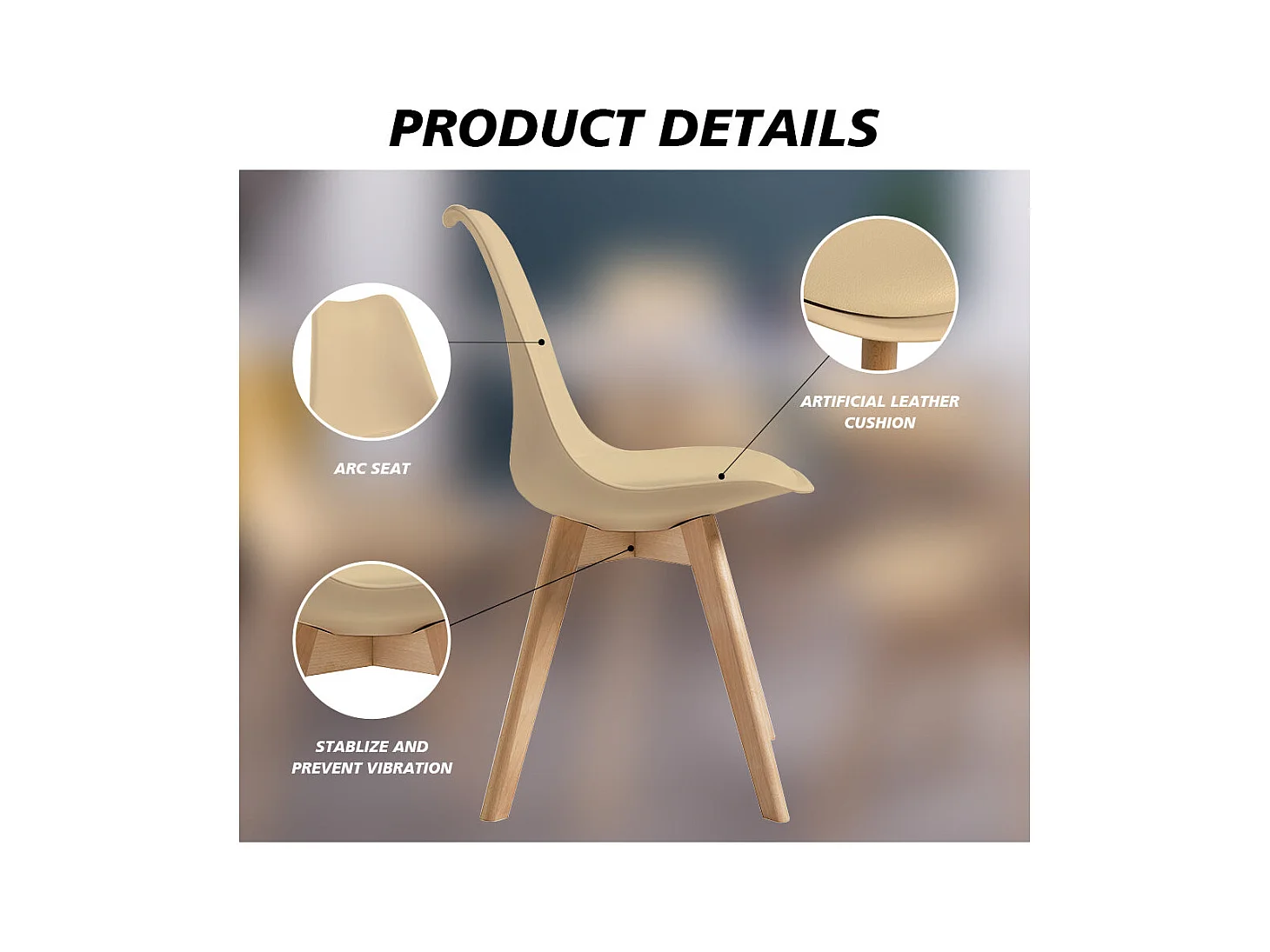 Lot de 6 chaises de salle à manger avec pieds en bois - simili cuir - Beige