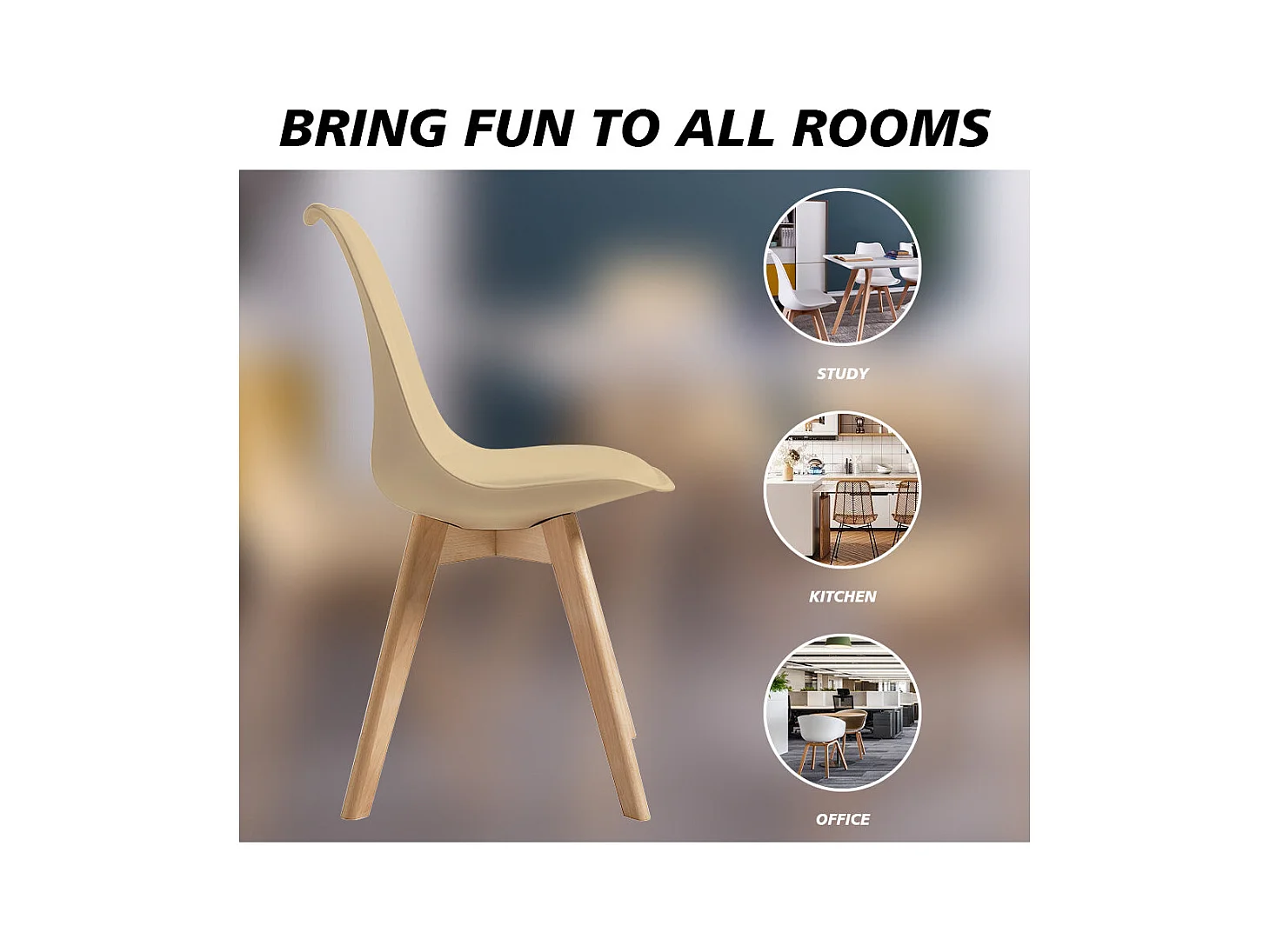 Lot de 6 chaises de salle à manger avec pieds en bois - simili cuir - Beige