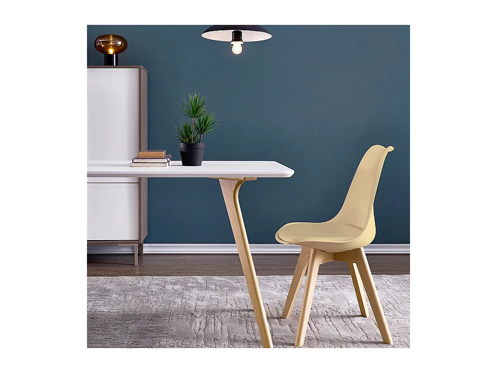 Lot de 6 chaises de salle à manger avec pieds en bois - simili cuir - Beige