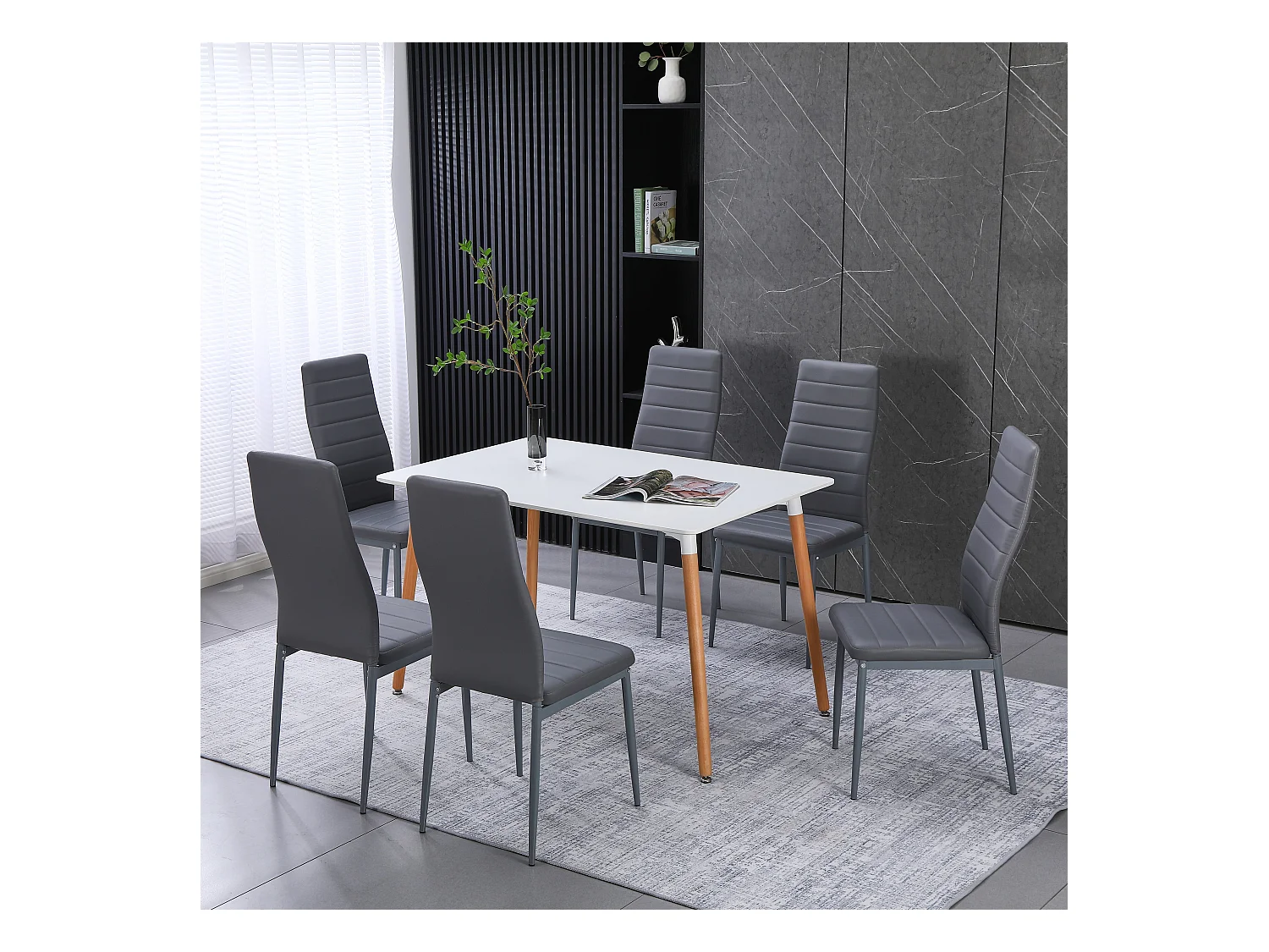Set van 6 eetkamerstoelen, grijs, bureaustoel