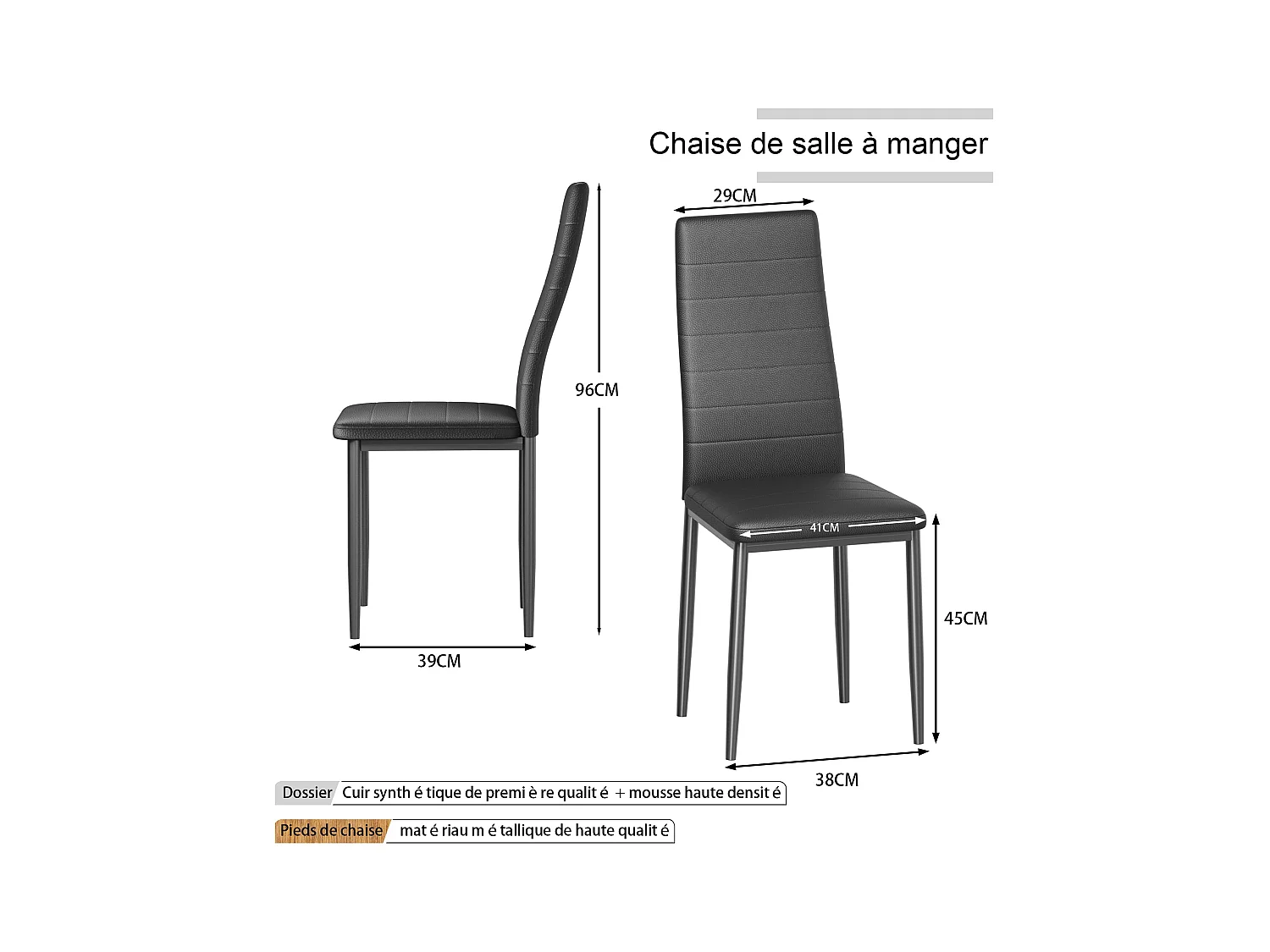 Lot de 6 Chaises de Salle à Manger, Noir