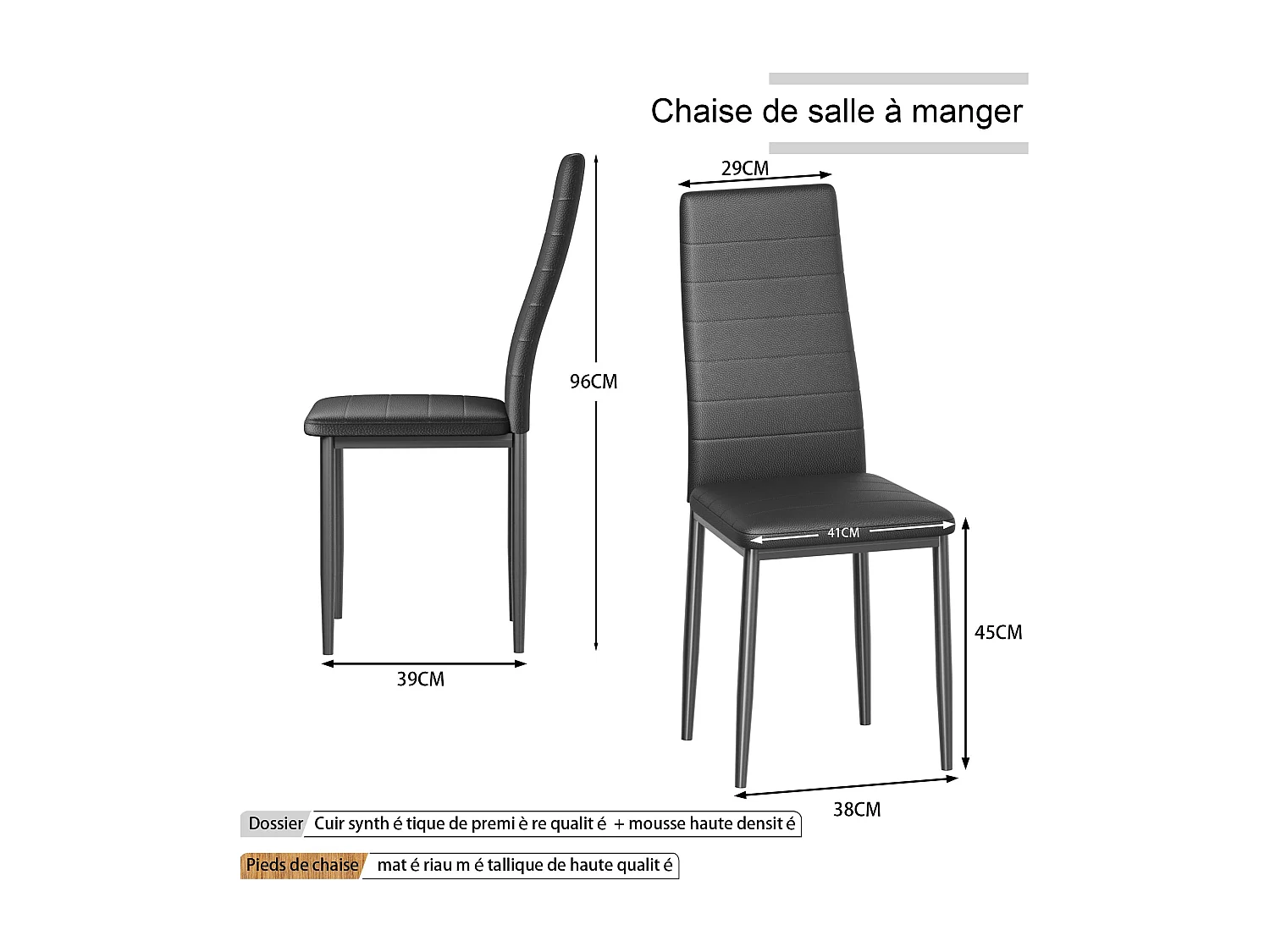 Lot de 6 Chaises de Salle à Manger, Noir