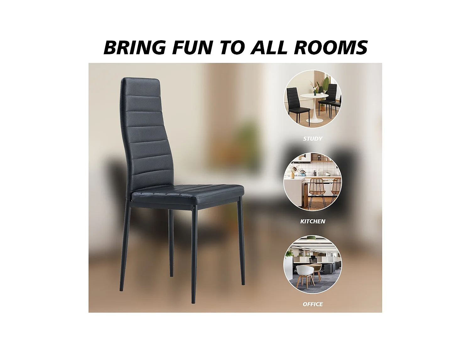 Lot de 4 chaises de salle à manger, noir, ligne horizontale, chaise de bureau