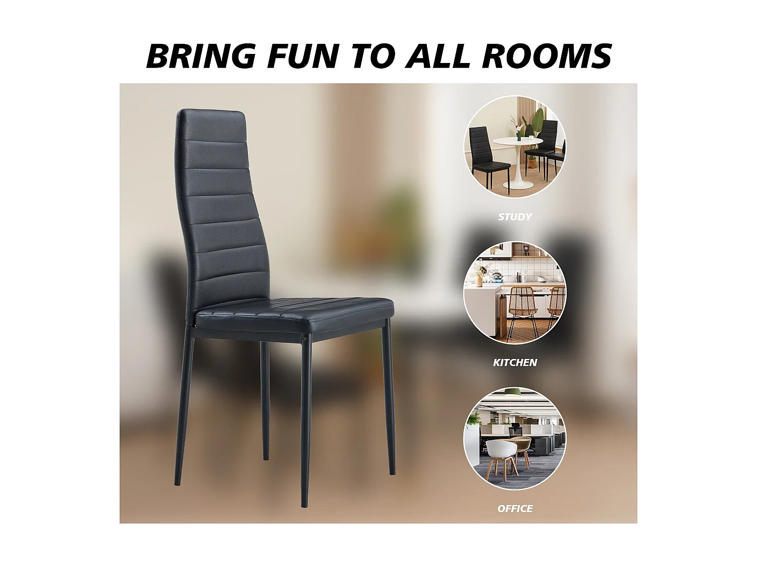 Lot de 4 chaises de salle à manger, noir, ligne horizontale, chaise de bureau