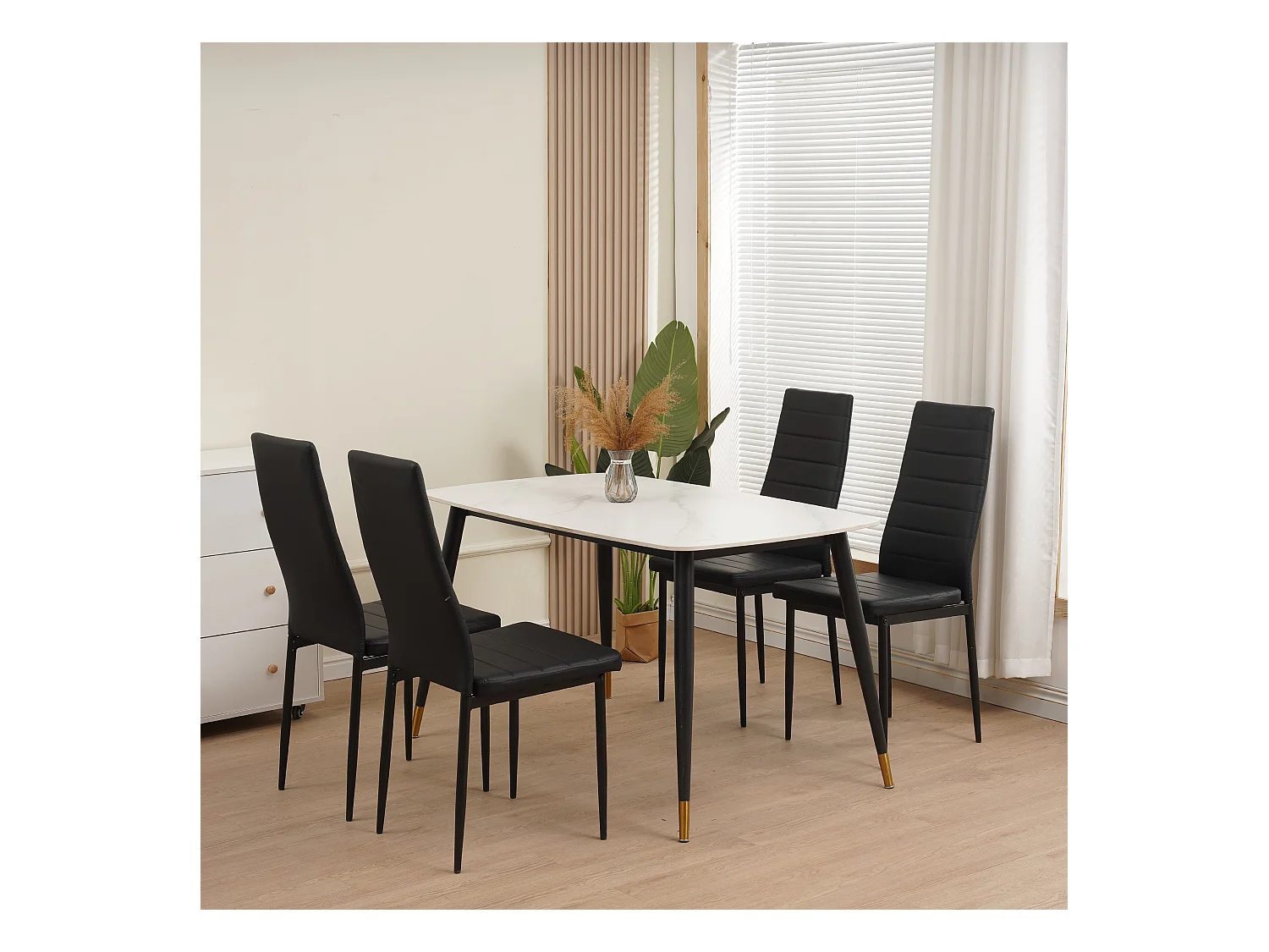 Set van 4 eetkamerstoelen, zwart, horizontale lijn, bureaustoel
