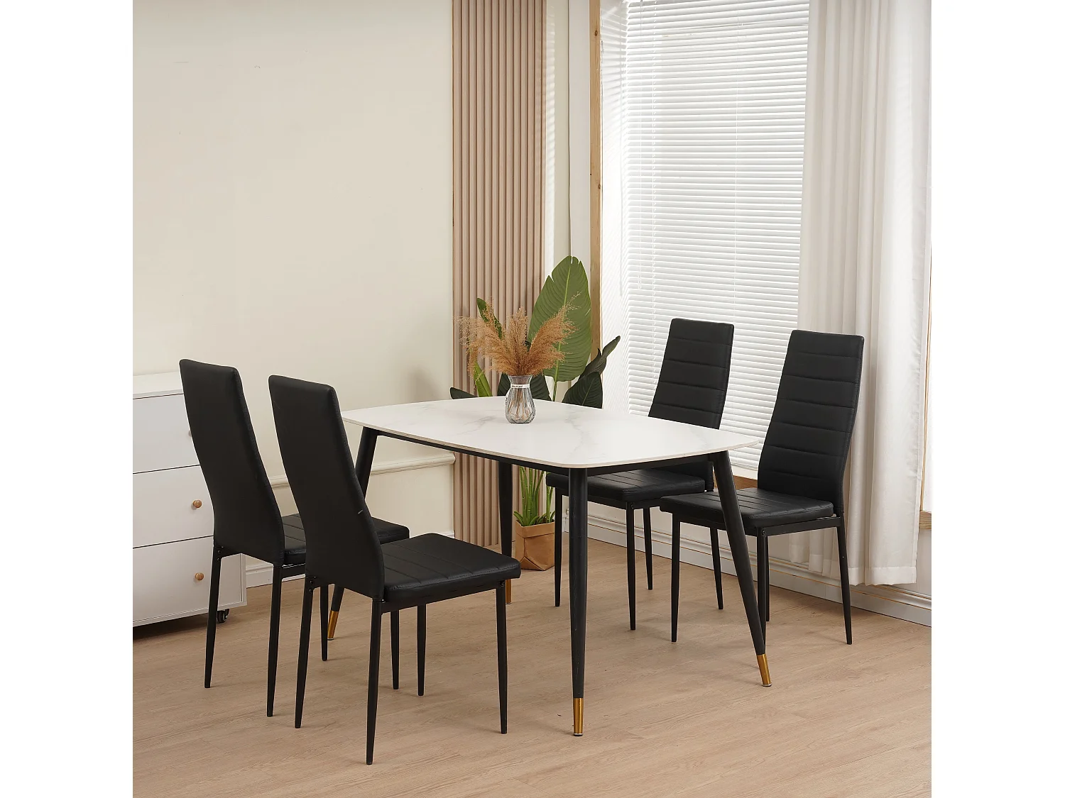 Set van 4 eetkamerstoelen, zwart, horizontale lijn, bureaustoel