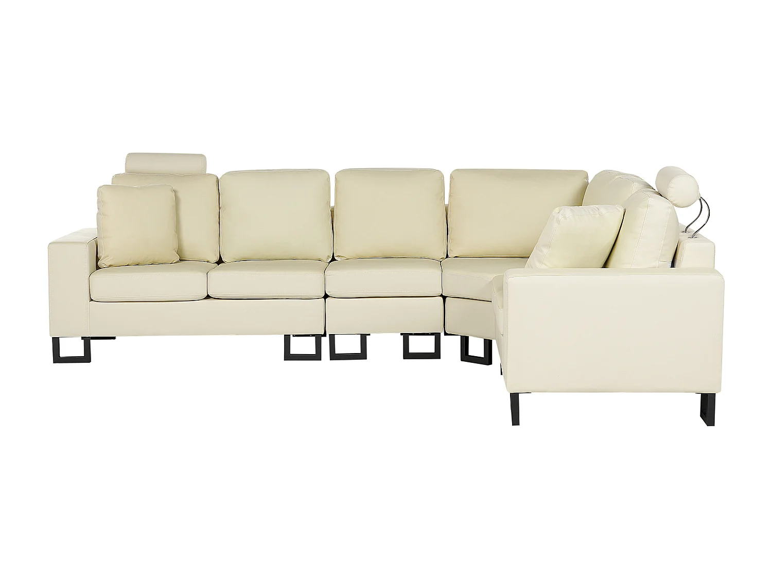 Canapé d'Angle à Gauche avec Appui-Tête Réglable Taies Lavables en Cuir Beige Crème Stockholm II