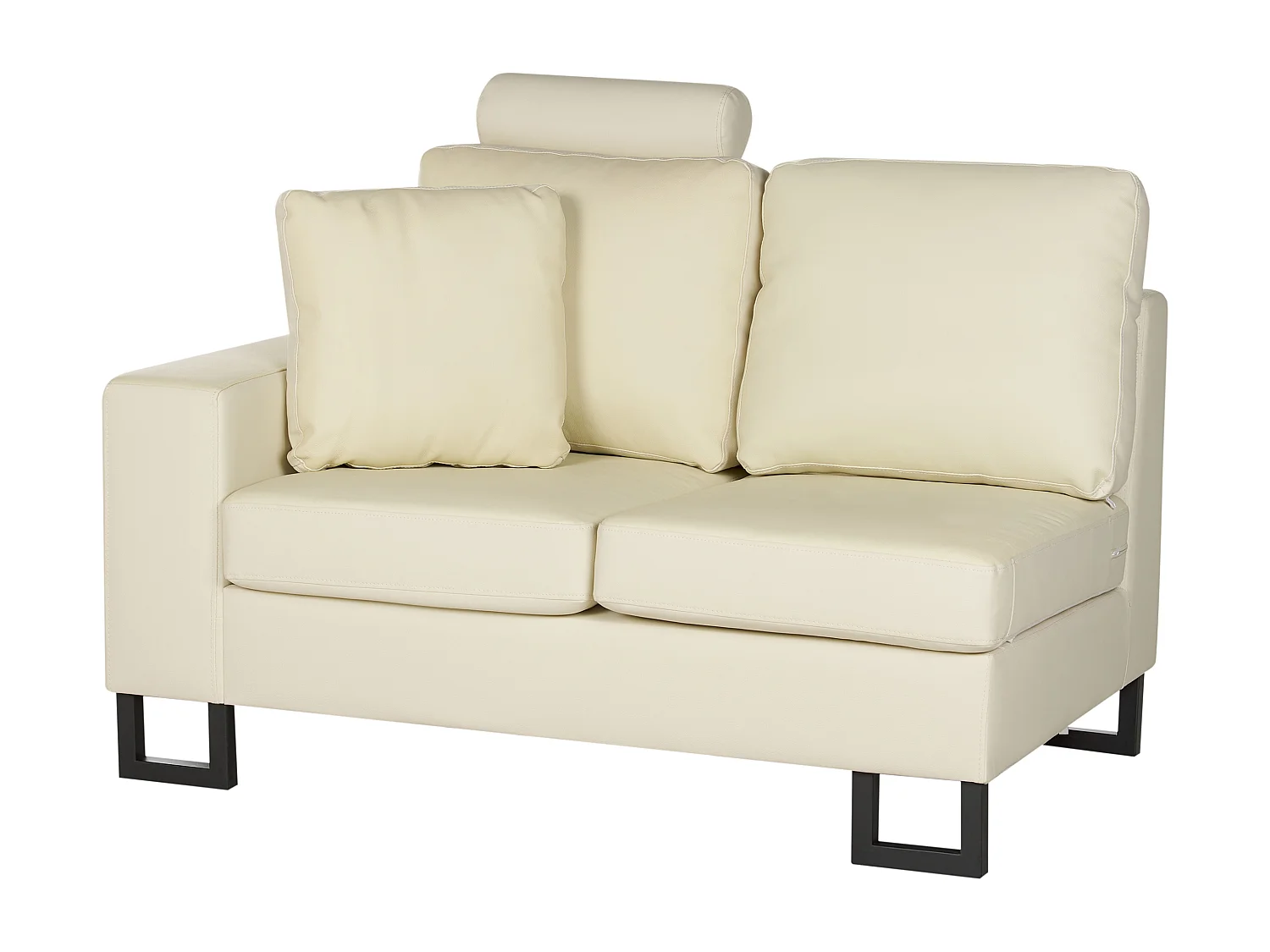 Canapé d'Angle à Gauche avec Appui-Tête Réglable Taies Lavables en Cuir Beige Crème Stockholm II